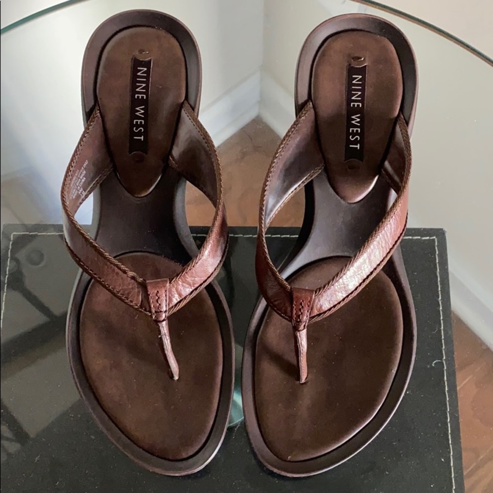 Brown thong wedge sandal